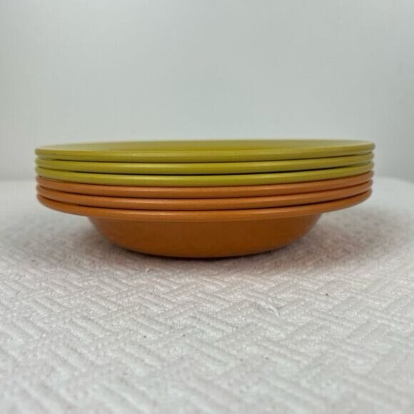 Vintage Melmac Melamine Bowl Set 3 Orange 3 Yellow Serve 6 70s 80s Retro MCM - Picture 5 of 12